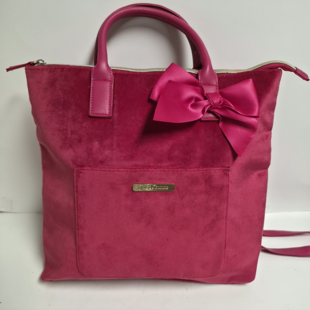 Juicy Couture Hot Pink Y2K Velvet Bag with Bow, Backpack Straps & Handles NWOT